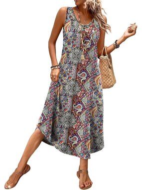 Summer Dresses for Women 2026 Button Front Sleeveless Casual Midi Dress Beach Va